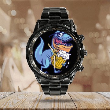 Discover Dinosaur Pet Beer TRex and Beer Booze Alcohol Drinking Baseball Tees Calendar Steel Band Watch