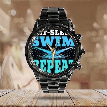 Discover Eat Sleep Swim Repeat Swimming Swimmer Lover Athlete Coach Calendar Steel Band Watch