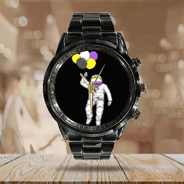 Discover Non Binary Astronaut Balloon Non Binary Flag Nonbinary Pride Calendar Steel Band Watch