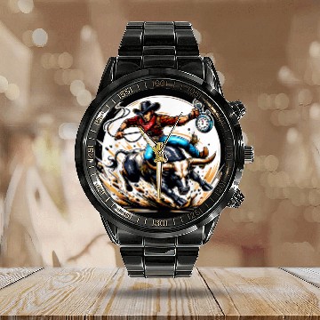 Discover Cowboy Rodeo Bull Riding Livestock Show Farmer Cattle 29 Baseball Tees Calendar Steel Band Watch