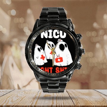 Discover Funny NICU Night Shift nurses Spooky Halloween Costume Zip Calendar Steel Band Watch