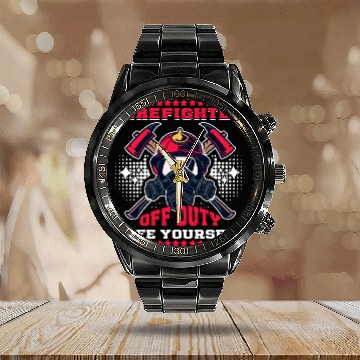 Discover Firefighter Volunteer Fireman Off Duty 2Firefighter Zip Calendar Steel Band Watch