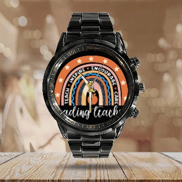 Discover bests Reading Teacher Rainbow Reading Coach Zip Calendar Steel Band Watch