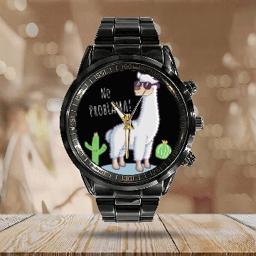 Discover Llama Pet No Problama 63 Baseball Tees Calendar Steel Band Watch