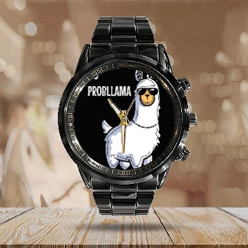 Discover Llama Pet No Probllama 19 Baseball Tees Calendar Steel Band Watch