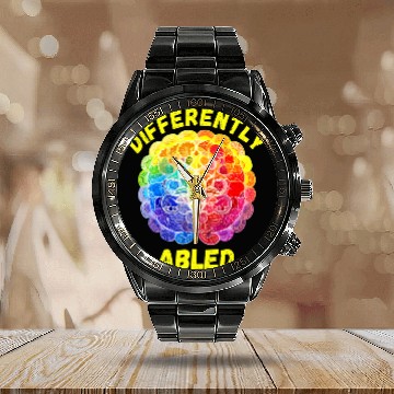 Discover Autism Puzzle Differently Abled NeuroDiversity Autism Rainbow Brain Art Calendar Steel Band Watch