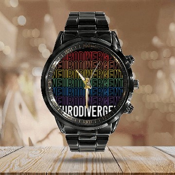 Discover ADHD Ribbon Neurodivergent Neurodiversity Rainbow ADHD ASD Awareness Calendar Steel Band Watch