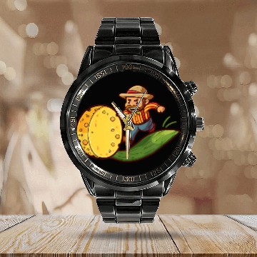 Discover Farmer Chasing Cheese Design Dairy Farmer Calendar Steel Band Watch