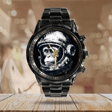 Discover Cosmic vintages Space Travel Astronaut Monkey Retro Helmet Baseball Tees Calendar Steel Band Watch