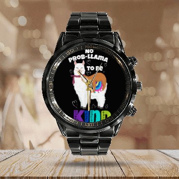 Discover Llama Pet No Prob Llama  Be Kind Bullying Graphic Plus Size Calendar Steel Band Watch