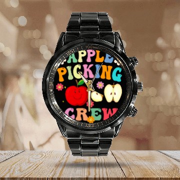 Discover Funny Apple Picking Crew Apple Harvest Outfit Fall Autumn 21 Calendar Steel Band Watch