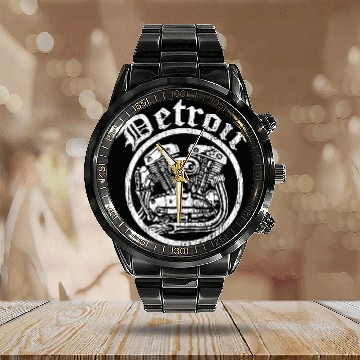 Discover Trendy Detroit Motorcycle Engine Calendar Steel Band Watch
