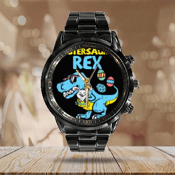 Discover Dinosaur Pet Kids Eastersaurus rexs Trex Easter Bunny Dino Boys Kids Toddler Calendar Steel Band Watch