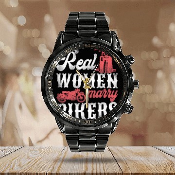 Discover Classic Motorcycle Biker Husband Wife Wedding Marriage Real Calendar Steel Band Watch