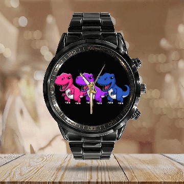 Discover Dinosaur Pet Bisexual Pride Colors Bi Pride Dinosaurs TRex Zip Calendar Steel Band Watch