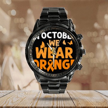 Discover ADHD Ribbon In October We Wear Orange 2ADHD Awareness Calendar Steel Band Watch