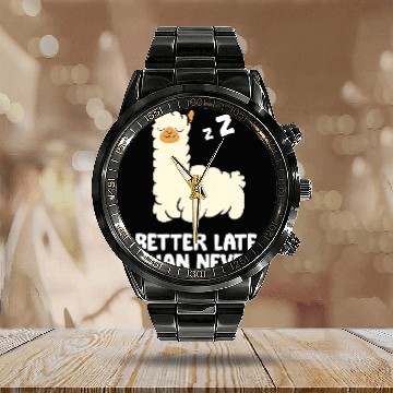 Discover Llama Pet Better Late Than Never Alpaca Calendar Steel Band Watch