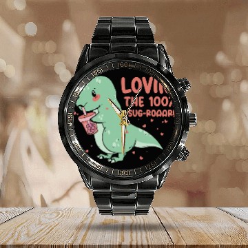 Discover Dinosaur Pet Boba Tea Bubble Milk Tea Drink T rexs Dino Calendar Steel Band Watch