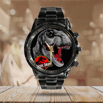 Discover Dinosaur Pet Jurassic Park TRex Circle Art Fill Graphic Calendar Steel Band Watch