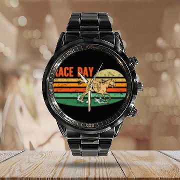Discover Horse Pet Race Day Horse Racing Zip Calendar Steel Band Watch