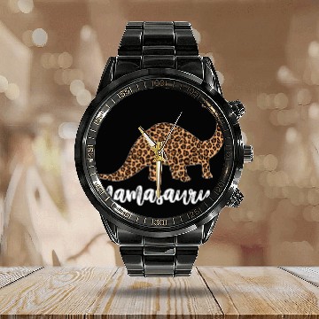 Discover Dinosaur Pet Mamasaurus T rexs Dinosaur Leopard Print Mama Saurus Funny Zip Calendar Steel Band Watch