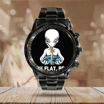 Discover Aliens UFO Earth Its Flat Bro Alien Funny Flat Earth Society Saying Baseball Tees Calendar Steel Band Watch