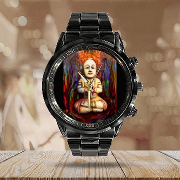 Discover Buddhist Buddha Monk Painterly Watercolor Zen Buddhism Calendar Steel Band Watch