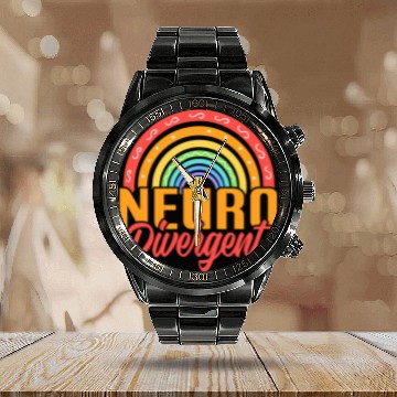 Discover ADHD Ribbon Neurodivergent Rainbow Mental Health Support Calendar Steel Band Watch