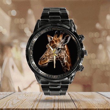 Discover Giraffe Pet Animal Print Giraffes Baseball Tees Calendar Steel Band Watch