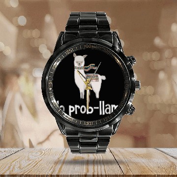 Discover Llama Pet No ProbLlama Cute Llama Alpaca Funny Graphic Plus Size Calendar Steel Band Watch