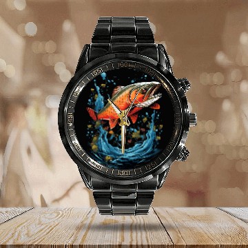 Discover Fishing Fun Fly Fishing Arctic Char Brook Trout Fish Calendar Steel Band Watch