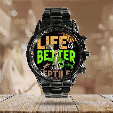 Discover Gecko Pet Reptiles Lover Gecko Snake Chameleon Baseball Tees Calendar Steel Band Watch