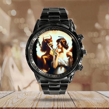 Discover Angel Devil Mirror Image Ethereal Duality Portrait Baseball Tees Calendar Steel Band Watch