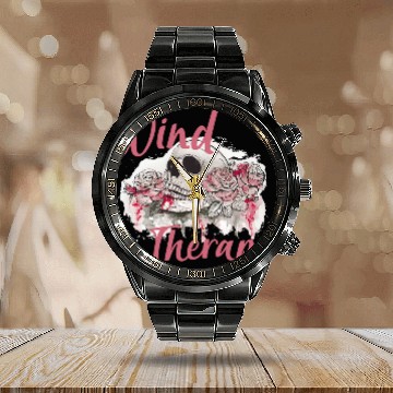 Discover Wind Therapy Skull and Roses Floral Womens Motorcycle Calendar Steel Band Watch