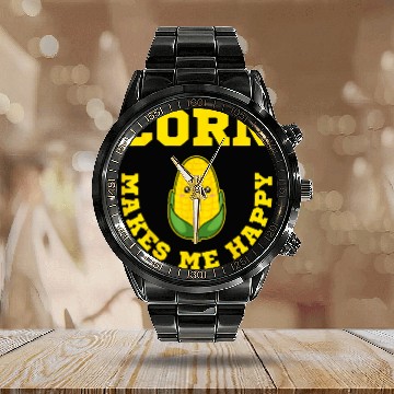 Discover Corn Makes Me Happy Farmer Maize Cereal Grain Planter Calendar Steel Band Watch