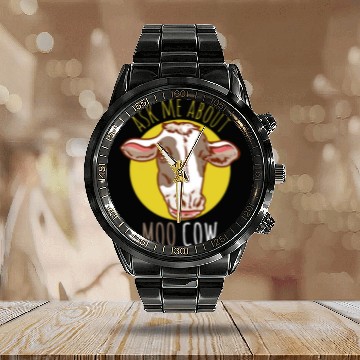 Discover Cow Pet Ask Me About My Moo Cow For Cow Lovers Calendar Steel Band Watch