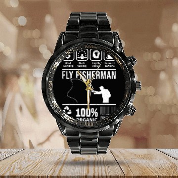 Discover Fishing Fun Fly Fishing Funny Multi Tasking graphic theme Calendar Steel Band Watch