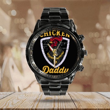 Discover Chicken Pet Daddy Retro Rooster Wearing Gold Chain Baseball Tees Calendar Steel Band Watch