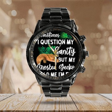 Discover Gecko Pet Sometimes I Question My Sanity 1 Calendar Steel Band Watch