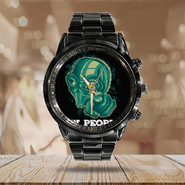 Discover Aliens UFO Ew People Zip Calendar Steel Band Watch