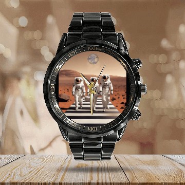 Discover Astronauts in Spacesuit Walking in Mars Spaceman Planets Baseball Tees Calendar Steel Band Watch