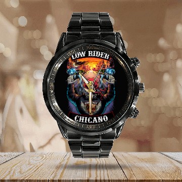 Discover Low Rider Chicano Sunset Motorcycle Biker Skull Calendar Steel Band Watch