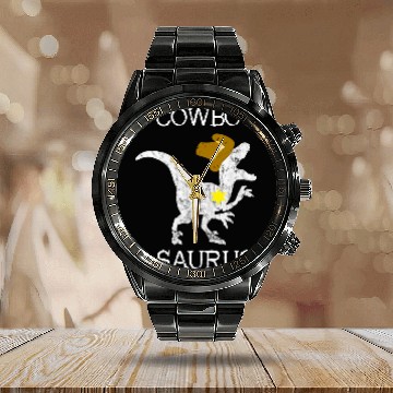 Discover Dinosaur Pet Cowboy Saurus Wild West Sheriff Rancher Baseball Tees Calendar Steel Band Watch