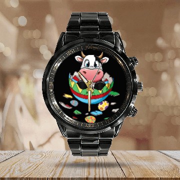Discover Cow Pet Baby Cow Easter Egg Easter Day Calendar Steel Band Watch