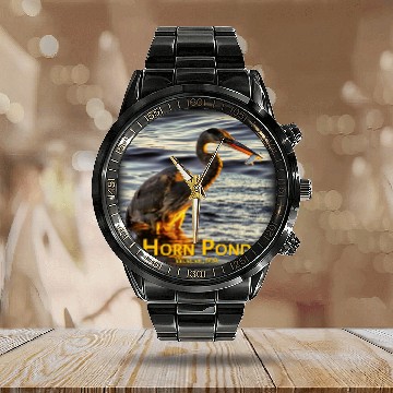 Discover Fishing Fun Great Blue Heron Calendar Steel Band Watch