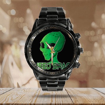 Discover Aliens UFO Extraterristrial I need space Calendar Steel Band Watch