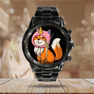Discover Unicorn Pet Fox Kawaii Unicorn Rainbow Hat Calendar Steel Band Watch