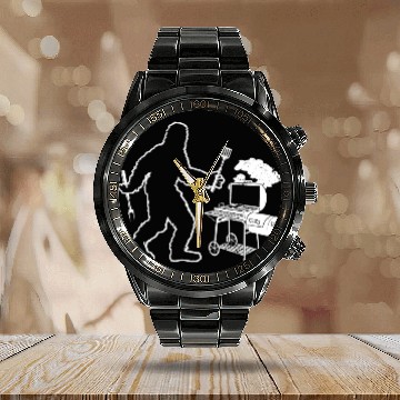 Discover Bigfoot Pet Grilling Sasquatch Pitmaster Grill Lovers BBQ Calendar Steel Band Watch