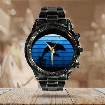 Discover Dolphin Pet Gift Cute Vintage Dolphin Whale Calendar Steel Band Watch