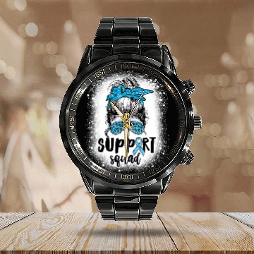Discover diabetess Ribbon Women Messy Bun Warrior Support Squad 170 Calendar Steel Band Watch